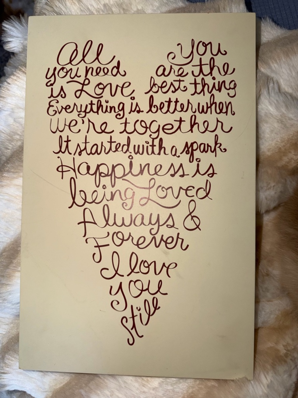 Handwritten Heart Quote Wall Art - Cream with Brown Script decor